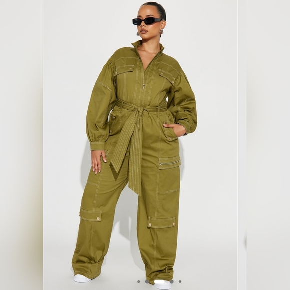 Fashion Nova Pants - Olive Green Utility Jumpsuit